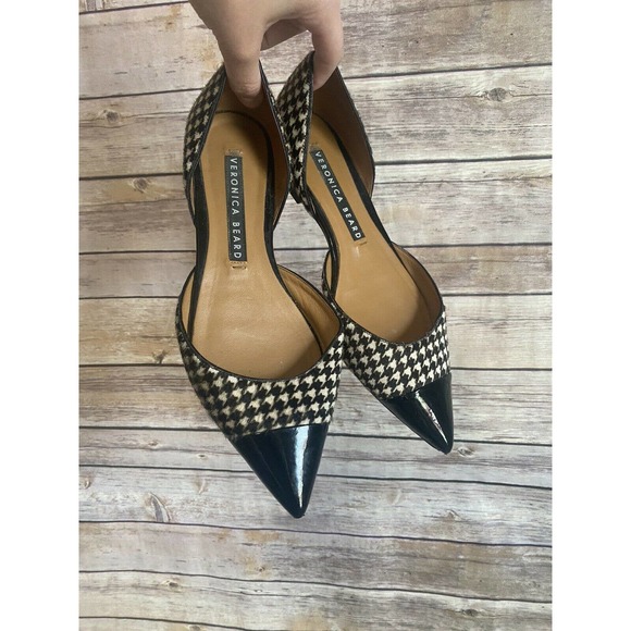 Veronica Beard Shoes - Veronica Beard Women's Sz 37 Black And White Houndstooth Pointed Toe Flat Shoes